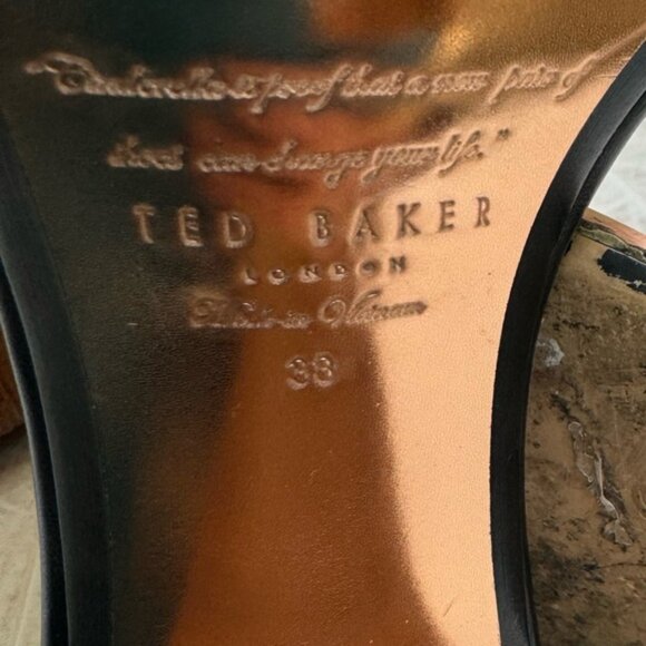 Ted Baker Biah Leather Ankle Strap Block Heel Rose Gold Bow Studs Sandal Shoe 38 - Picture 8 of 16